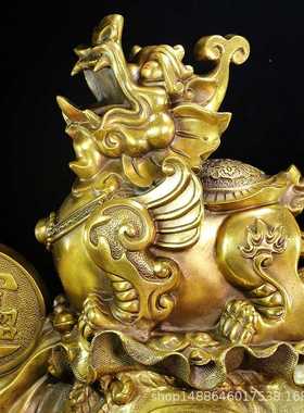 新款直销纯铜貔貅摆件 坐地生财金钱貔貅 家居收银台黄金袋商务工