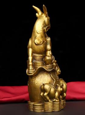 直销新款古韵斋 黄铜金钱如意羊山羊聚宝盆生肖羊钱袋羊三羊开泰