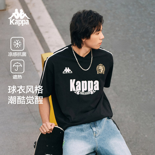 Kappa卡帕背靠背短袖T恤女2026新款夏季运动V领凉感情侣上衣男 - 图1