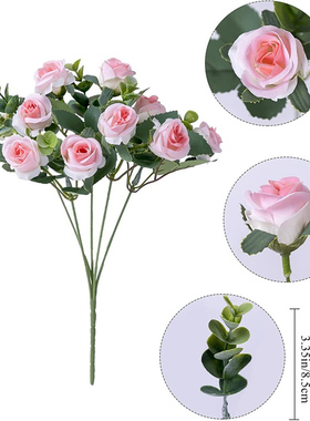 11 Heads Artificial Flower Roses Bouquet Eucalyptus White Pe