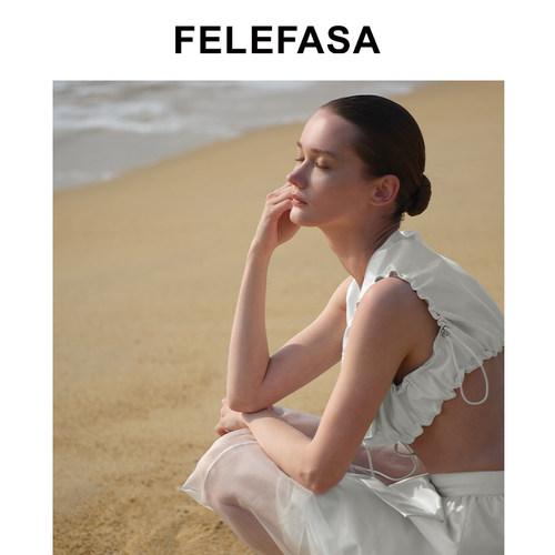 FELEFASA斐梵萨26夏女装 Bonaudo牛皮短款抽绳马甲皮衣外套 - 图1