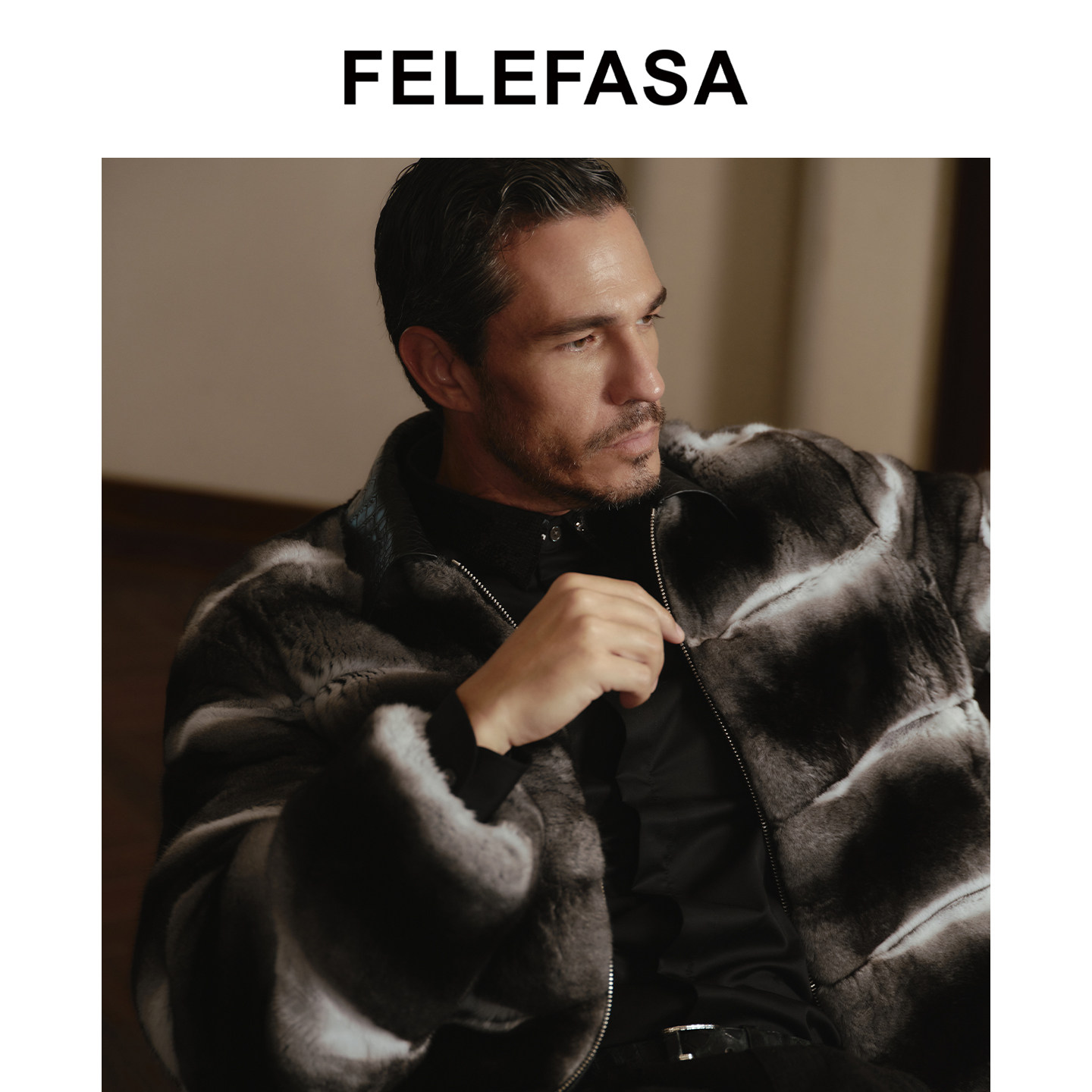 FELEFASA斐梵萨25冬男装 青紫蓝拼鳄鱼皮翻领皮草夹克外套,淘宝优惠券,粉丝福利购,淘宝优惠卷