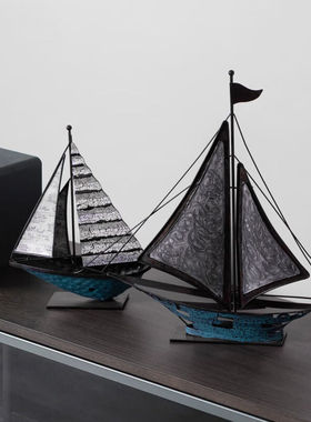 北欧铁艺帆船摆件办公室办公桌书架客厅电视柜家居装饰品乡村做旧
