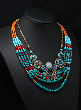 【小文精选青春派】欧美复古异域波西米亚项链女耳环套组藏族民族