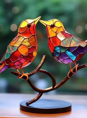 新款直销现货亚马逊新款小鸟金属摆件创意彩色鸟装饰品小鸟挂件