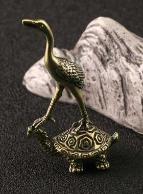 直销新款古玩铜器摆件老物件铜铸鹤占鳌头香插摆件传世老包浆精美