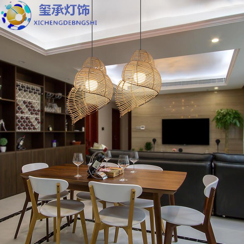 新款直销东南亚藤艺竹艺鸟巢餐厅小吊灯创意日式客厅卧室酒吧海螺 - 图1