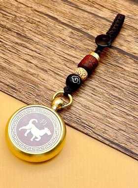 新款直销黄铜朱砂十二生肖本命年钥匙扣挂坠赚钱转转钱手把件男女