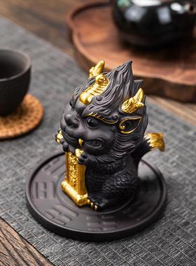 新款直销紫陶麒麟茶宠摆件精品茶桌茶台摆件鱼缸造景高档招财茶玩