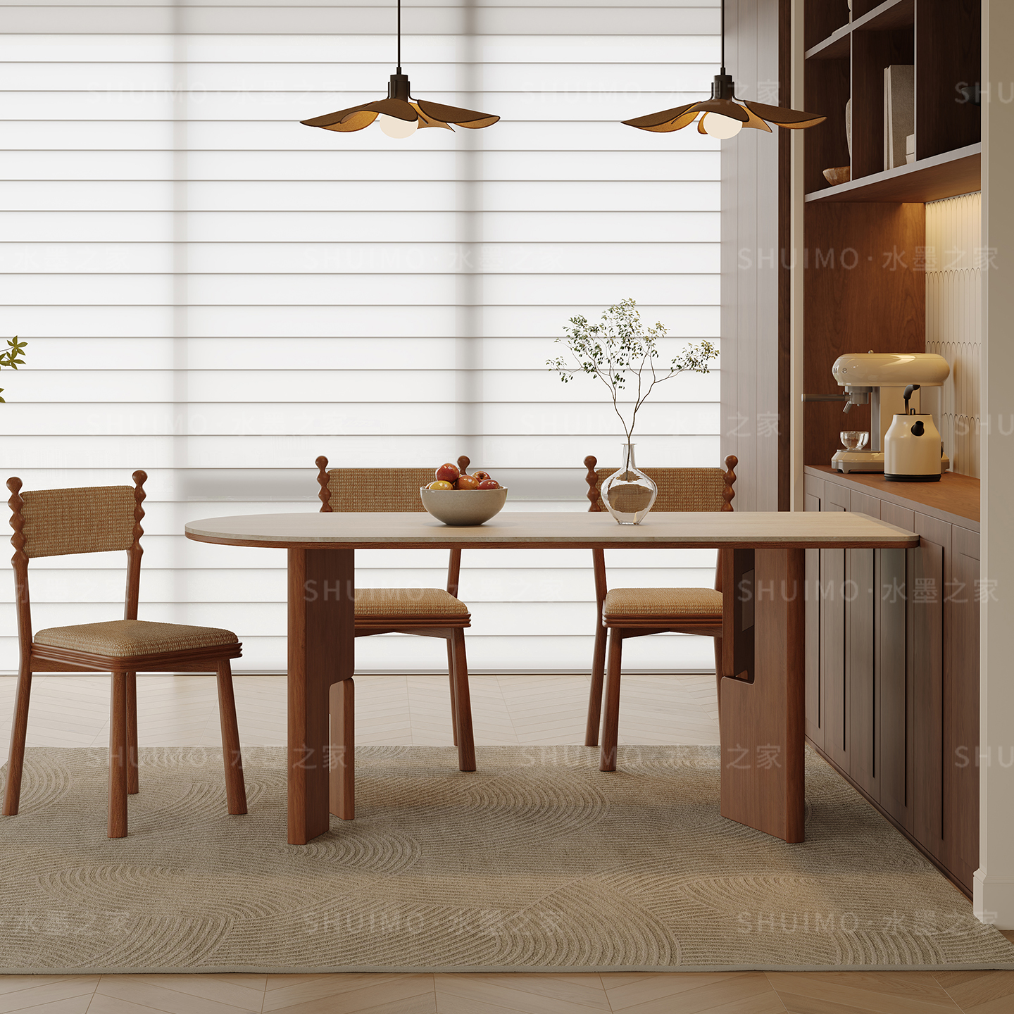 德利丰岩板法式中古奶油洞石客厅餐桌小户型家用半岛圆椭圆长方形 - 图3