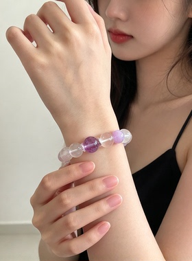 天然奶白晶紫水晶手串女ins冷淡风小众设计感显白925银轻奢礼物