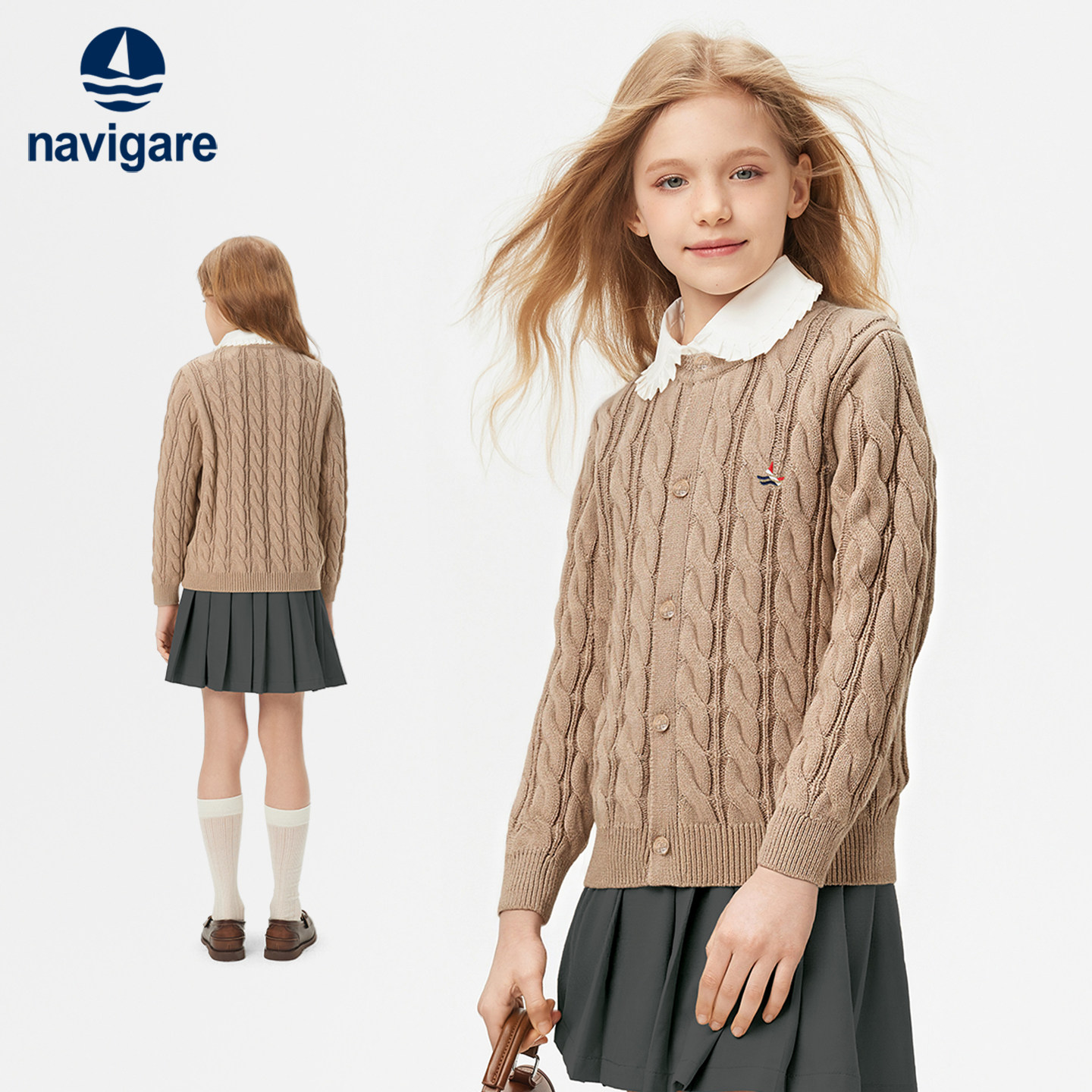 Navigare意大利小帆船女童毛衣26新年秋冬春儿童针织开衫红色外套,淘宝优惠券,粉丝福利购,淘宝优惠卷