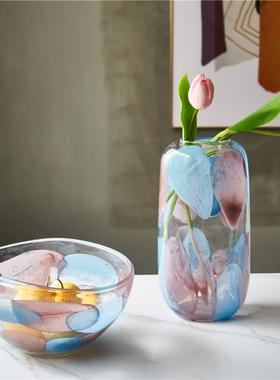 现代轻新BX1518奢透明彩玻璃花淡水品培家居瓶装饰摆件客厅餐厅软