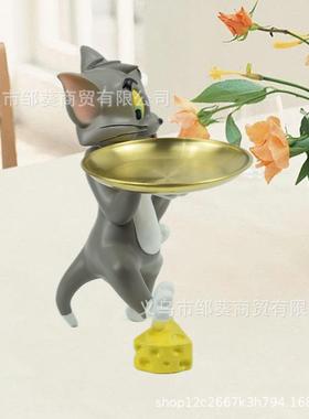 创意汤姆猫盘托摆件树脂材入收质高颜值户玄关纳汤姆猫托置物多用