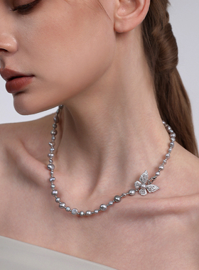 TRK珠宝蝴蝶巴洛克珍珠项链轻奢设计颈链高级感锁骨链毛衣链礼物