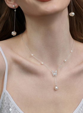 TRK珠宝蝴蝶淡水珍珠项链颈链高级感轻奢锁骨链吊坠925银生日礼物
