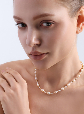 TRK时尚珠宝淡水巴洛克珍珠项链女镀18K金设计众轻奢精致时尚送礼