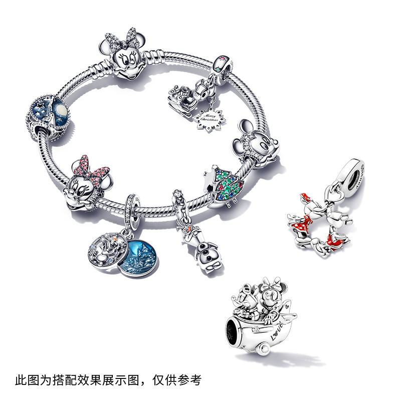 Pandora潘多拉奥莱迪士尼系列米奇和米妮飞机同游串饰 - 图0