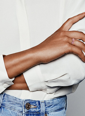 Pandora潘多拉奥莱三朵粉色雏菊戒指玫瑰金色花卉礼物