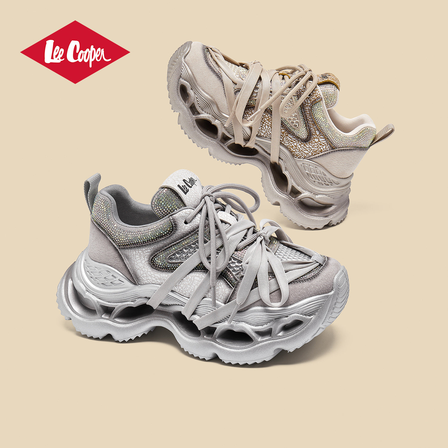 Lee Cooper老爹鞋女款2025新款秋季厚底增高休闲鞋时尚镂空运动鞋,淘宝优惠券,粉丝福利购,淘宝优惠卷
