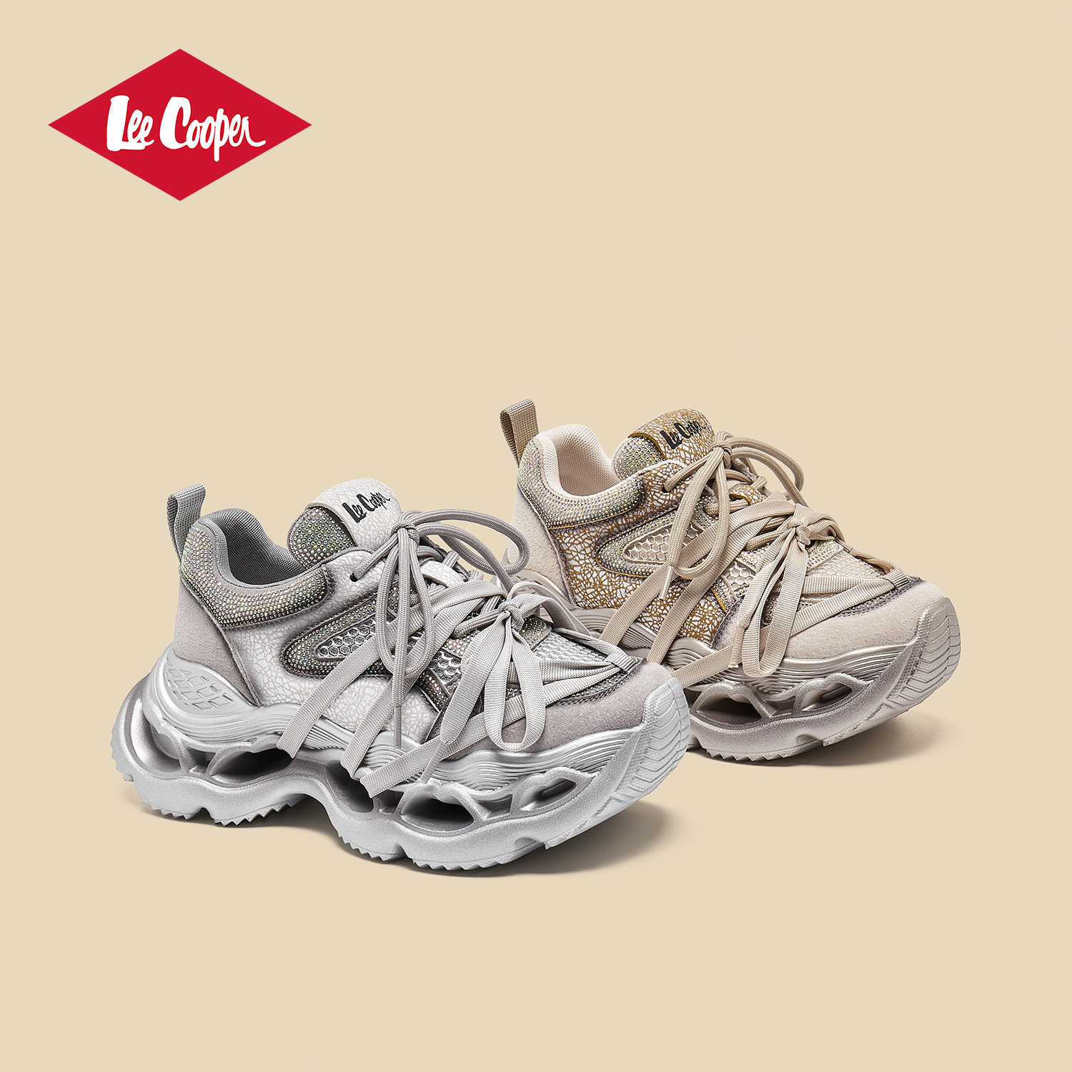 Lee Cooper老爹鞋女款2025新款秋季厚底增高休闲鞋时尚镂空运动鞋,淘宝优惠券,粉丝福利购,淘宝优惠卷