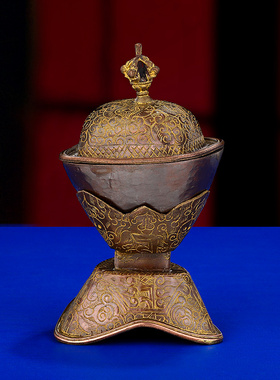 尼泊尔托巴供具用品复古色铜描金供杯家用供碗托巴碗12.5cm