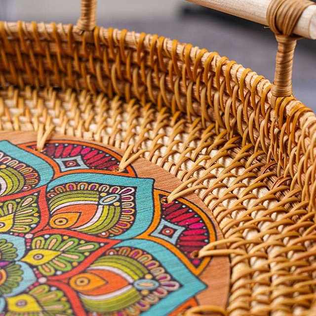 New direct sale Vietnamese rattan tray rattan storage basket double ear bread fruit dessert picnic tray desktop