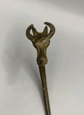 新款直销古韵斋仿古牛头铜勺弯柄勺家居装饰工艺品古玩