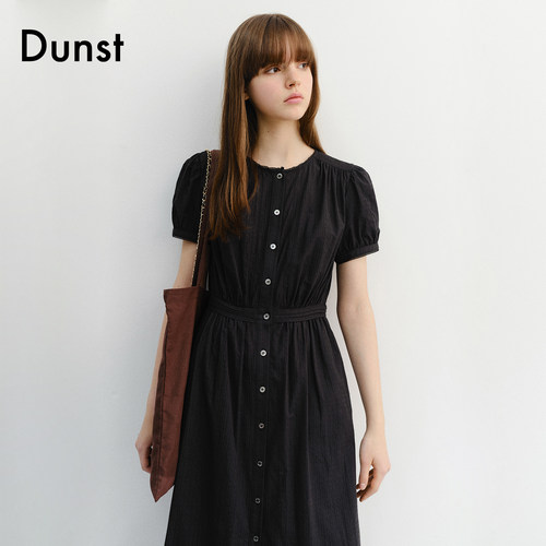 Dunst2026夏季新品女士短袖长裙褶皱装饰泡泡袖连衣裙UDDR6B221 - 图2
