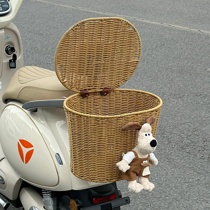 Electric vehicle rear basket Amaya Di universal rattan storage basket front multi-functional helmet storage blue