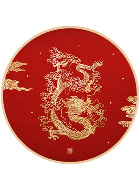 新中式龙凤呈祥圆形装饰画喜庆书房客厅沙发影楼中国风玄关挂定做