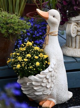佳鲤推荐庭院花园阳台户外卡通动物花盆鸭子摆件幼儿园装饰品