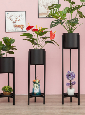 北欧花架子客厅沙发电视柜旁落地摆件阳台装饰绿萝简约铁艺花盆架