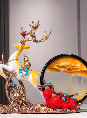 新中式创意流沙鹿客厅装饰新婚礼品轻奢玄关电视柜百年好合鹿摆件