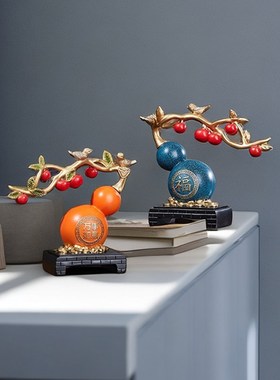 高档新中式葫芦对鹿客厅摆件酒柜玄关装饰品乔迁新居开业创意礼物