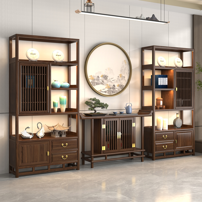 中式白蜡茶桌现代简约实木茶台功夫茶几茶柜一体多家用办公桌椅组 - 图1