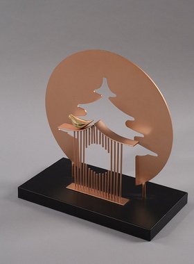 新中式禅意金属建筑房子摆件样板房别墅酒店大堂玄关柜面软装饰品