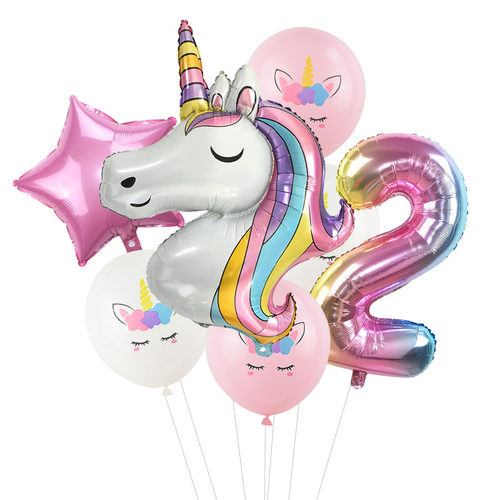 极速7Pcs/lot Rainbow Unicorn Party Balloons Unicorn Birthday - 图1