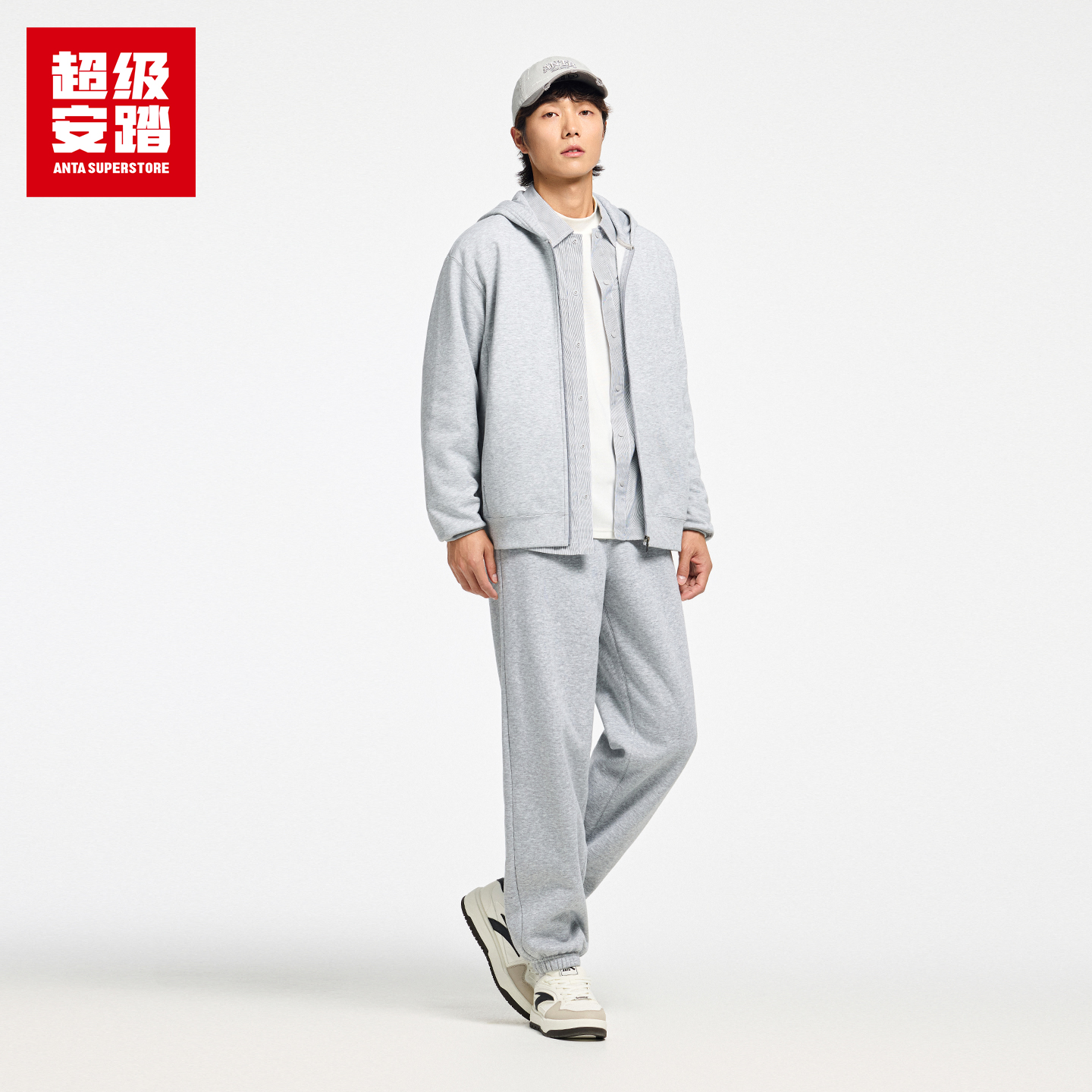 超级安踏男子加绒连帽外套秋冬保暖卫衣简约运动上衣152548716U - 图1