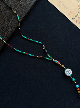 尼泊尔复古民族风彩色长款项链