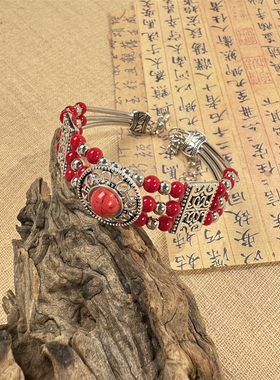 藏式复古手工仿彩石手镯