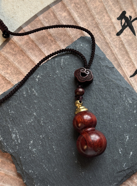 新中式复古国风竹节檀木葫芦项链