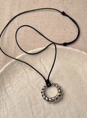 民族风苗银麻花扭纹手工吊坠项链