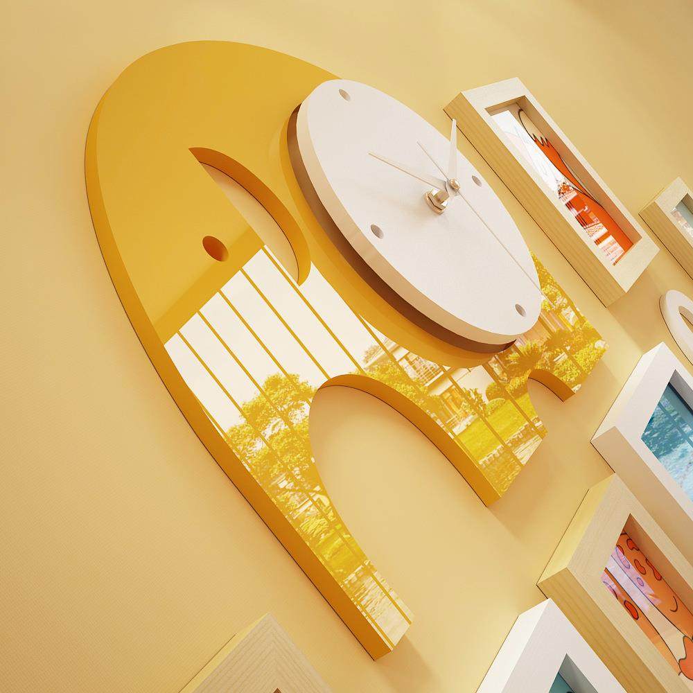 直销新款实木_6182_卡通实木照片墙儿童组合相框装饰大象装饰钟表,淘宝优惠券,粉丝福利购,淘宝优惠卷