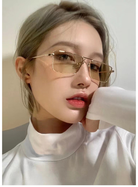 韩版新款浅绿色金属方框太阳镜女小框Ins风网红街拍墨镜时尚潮男