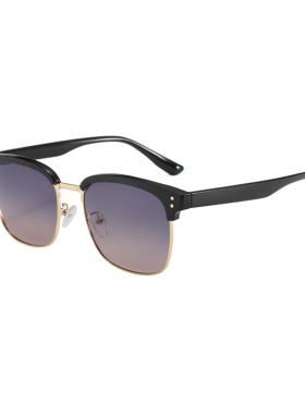 新款黑色半框墨镜男复古偏光太阳镜女文艺高级感防紫外线遮阳墨镜