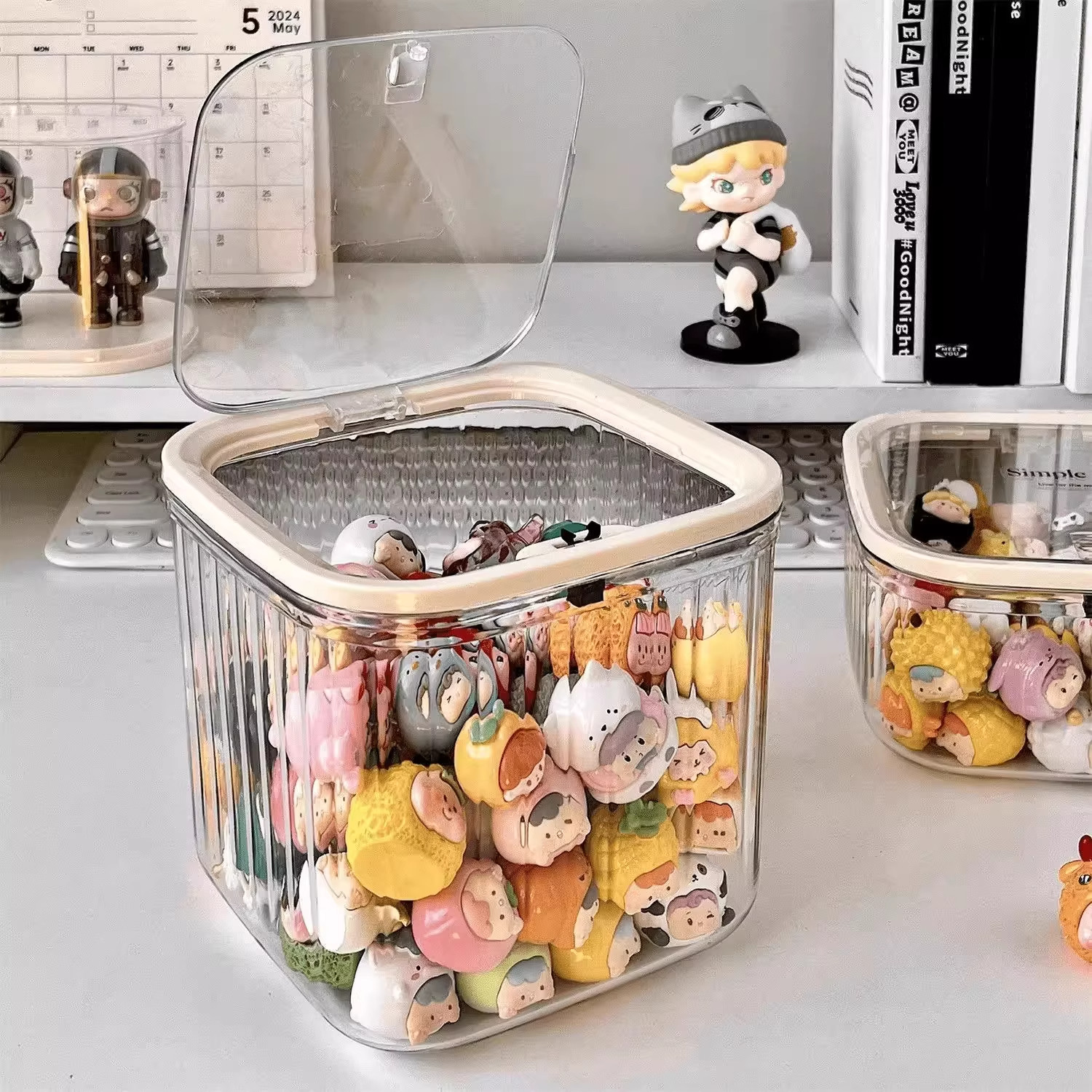 桌面萌粒收纳盒按压开盖防尘带盖小杂物零食糖果罐盲盒收纳展示架,淘宝优惠券,粉丝福利购,淘宝优惠卷