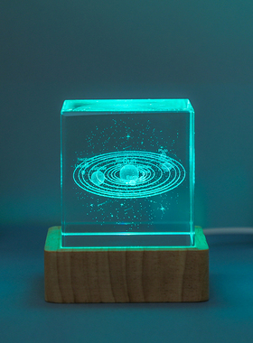 创意月球爱心云朵方形水晶摆件房间桌面装饰品小夜灯送人生日礼物