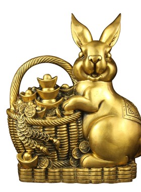 生肖纯铜兔子摆件招財聚宝盆金属材质工艺招財兔家居客厅桌面饰品
