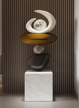 左顾创重叠石头雕塑售楼大处摆DS-2023-件酒店意落地艺术楼梯堂口